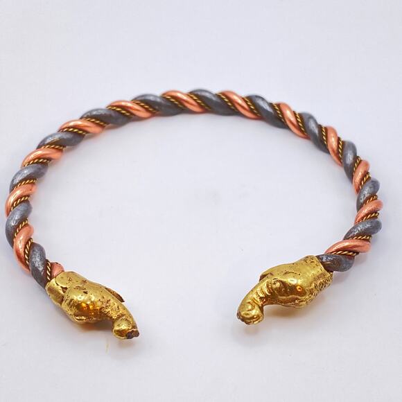 Vintage Elephant Cuff Bracelet Twisted Copper & Brass Ethnic Boho-Size 8 - Picture 3 of 6